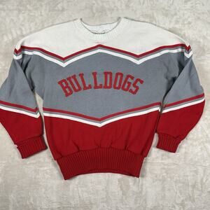 VTG Dehen Cheerleader Sweater Red White Knit Bulldogs Script Women’s Size Small